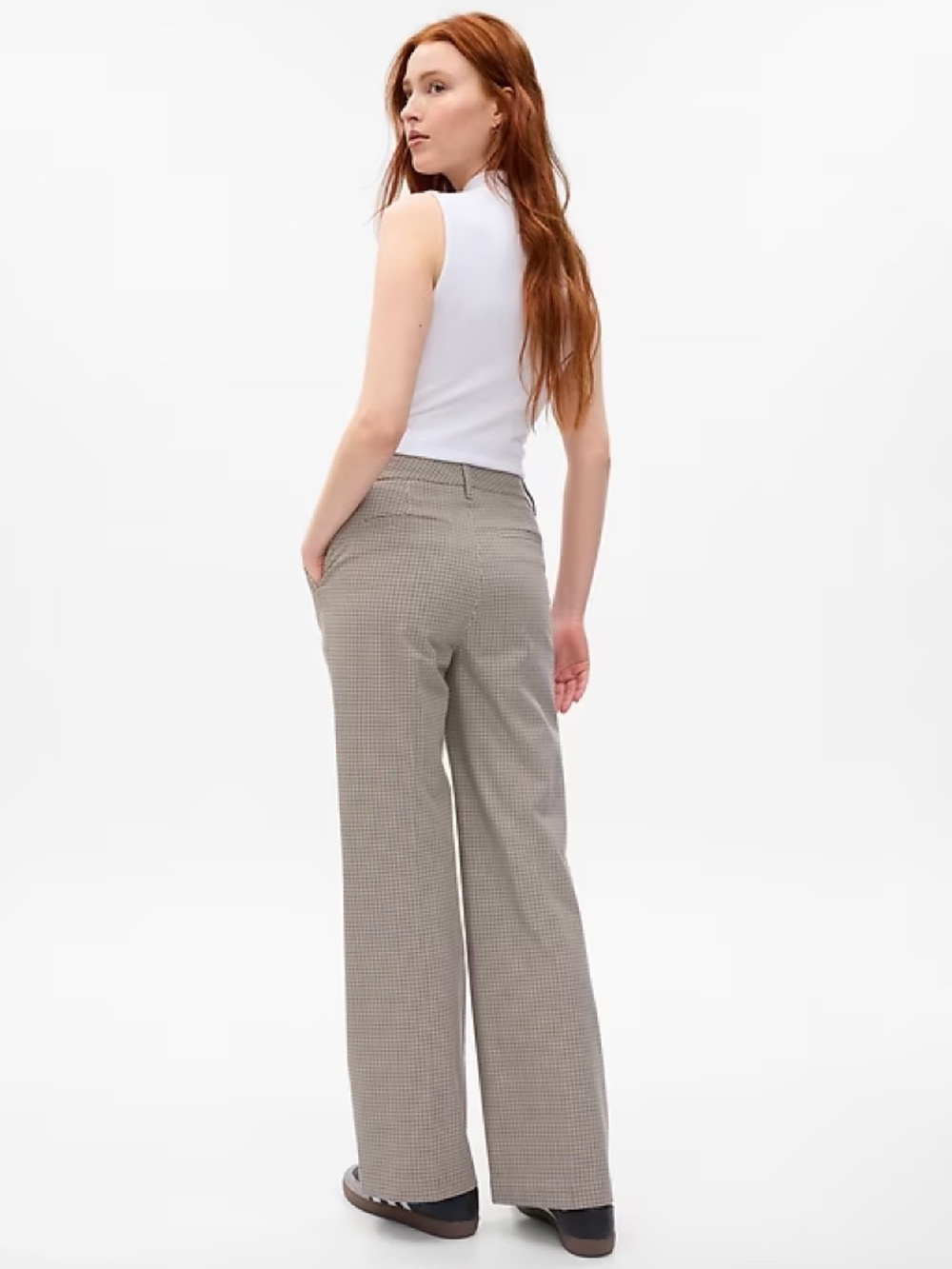 GAP High Rise Flare Khakis Brown Plaid Size 6 Chic Casual Trousers - Picture 6 of 6
